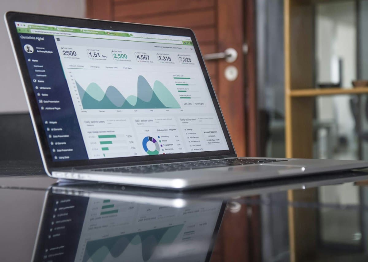 Business analytics charts on a monitor
